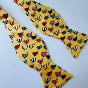 Jos. A. Bank Silk Yellow Bow Tie with Multicolor Sailboat Pattern